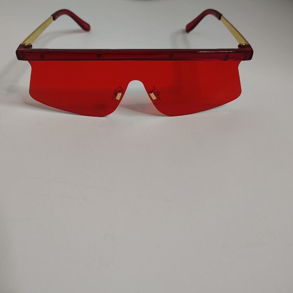 Red  Rectangular Retro Visor Fashion Sunglasses Rimless Small Shades New